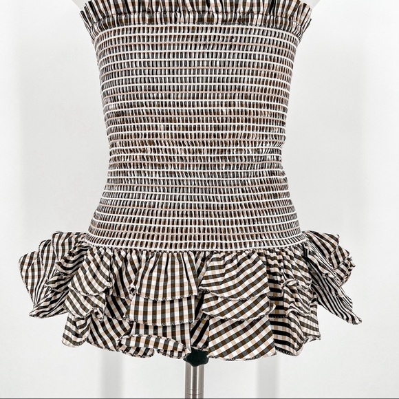 Petersyn Barrett Grey Stripe ruched ruffle strapless Convertible Tube top/ skirt - Picture 8 of 9